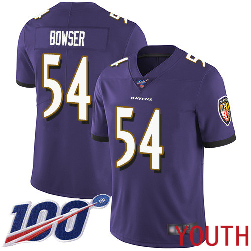 Baltimore Ravens Limited Purple Youth Tyus Bowser Home Jersey NFL Football #54 100th Season Vapor Untouchable